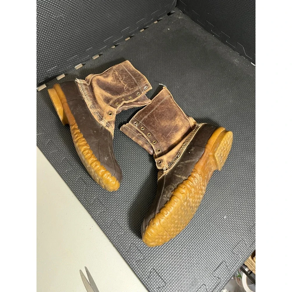 Vintage L.L. Bean Maine Hunting Shoe Womens 11 Brown Duck Boots Leather‎ Rubber